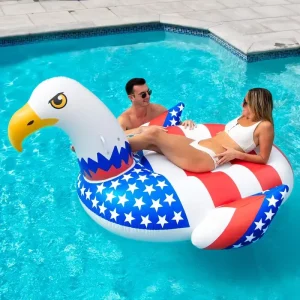 Inflatable American Eagle Pool Float Raft Lounger with Built in Handles Portable Animal Shaped Water Party Toy for Kids Adults