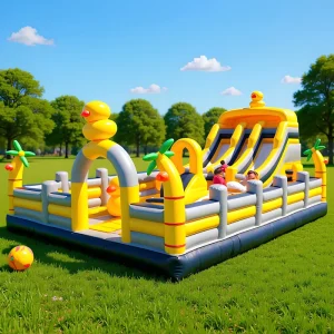 Kastil Lompatan Bertema Hewan Atrium Inflatable Bahan PVC Ramah Lingkungan Kapasitas 2400kg Taman Bermain Luar Ruangan Anak