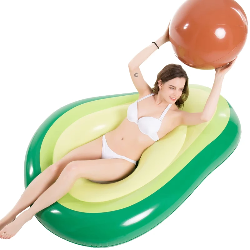 Bouée gonflable en forme d'avocat avec balle, grande, gonflable, pour la plage d'été, jouets de fête, radeau de détente