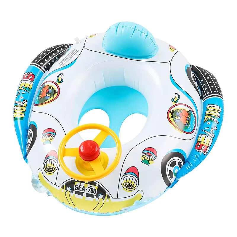 Cincin Renang Bayi Inflatable Bahan PVC 0.18mm Mainan Kolam Renang Berbentuk Mobil Roda Kemudi Klakson Kustom Bersertifikat EN 71