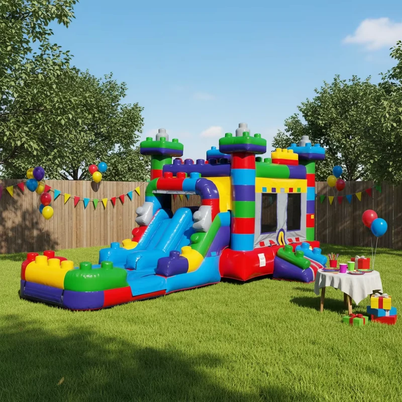 Inflatable Block Party Bounce House Slide Combo