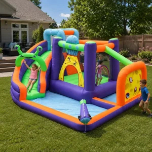 Inflatable Bounce House Animal-Themed Multi-functional Fabric Water Gun Water Spray Children’s Amusement Equipment Home