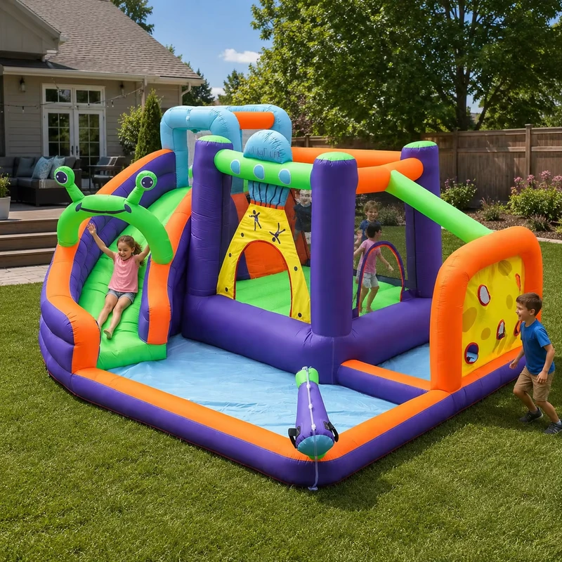 Castello Gonfiabile a Tema Animali - Pistola ad Acqua Multi-funzionale in Tessuto per Bambini - Attrezzatura per Divertimento Domestico