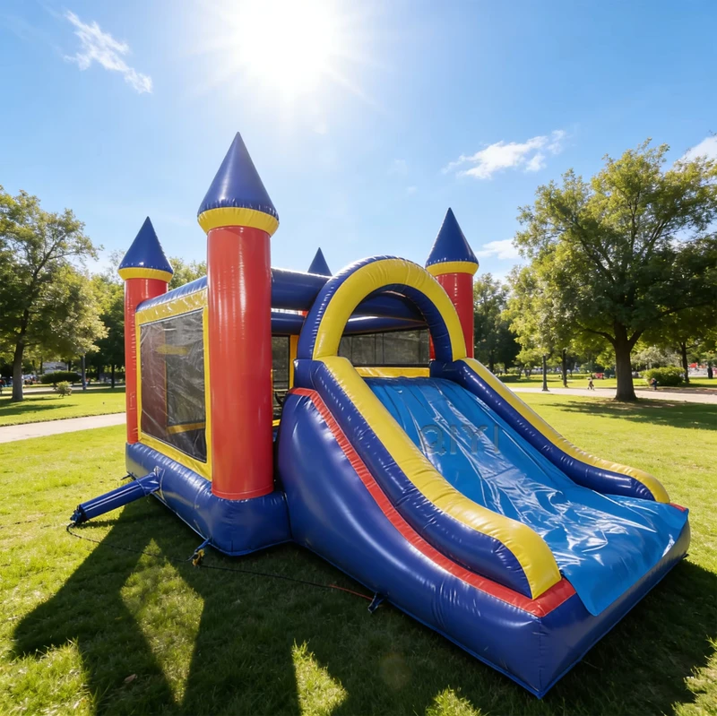 Combo di Castello Gonfiabile, Castello Gonfiabile Commerciale di Colore Blu Scuro, Castelli Gonfiabili per Feste all'Aperto per Bambini e Adulti