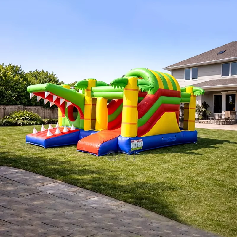 Combo de casa inflable de salto cocodrilo para exteriores