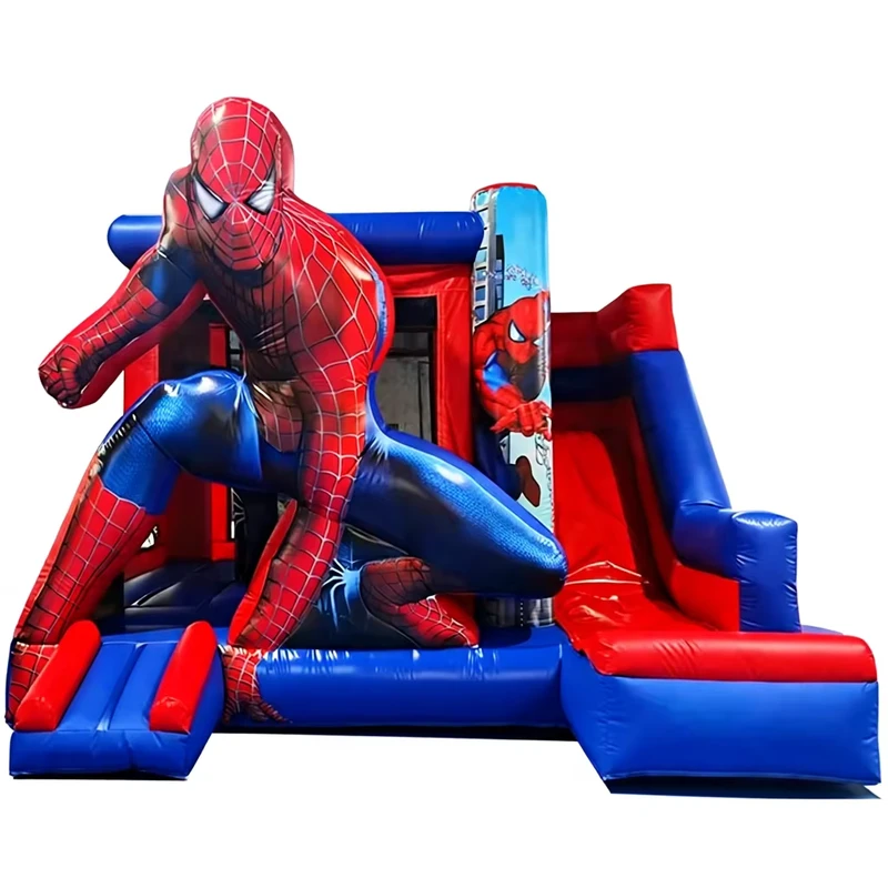 Kastil Lompat Inflatable Kombinasi dengan Seluncuran Tema Spider Hero untuk Anak-anak untuk Acara Pesta Luar Ruangan