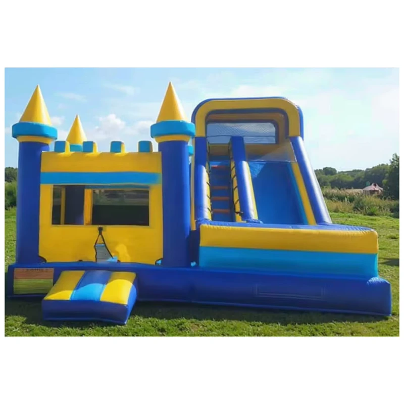 Rumah Lompat Inflatable Komersial Besar Kastil Bouncy Inflatable Lompat Rumah Kombinasi Seluncuran dengan Blower