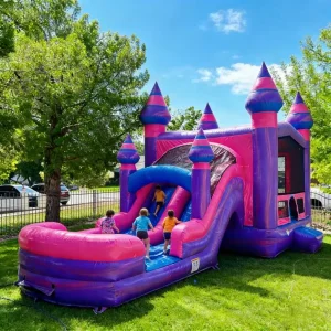 Castillo inflable de rebote para niños y adultos, casa de rebote comercial con tobogán de agua