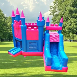 Inflatable Bounce House Kids Commercial Inflatable Pink and Blue Jumping Bouncy Castle Slide Detachable Pool Combo Outdoor
