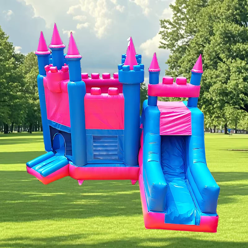Inflatable Bounce House Kids Commercial Inflatable Pink and Blue Jumping Bouncy Castle Slide Detachable Pool Combo Outdoor