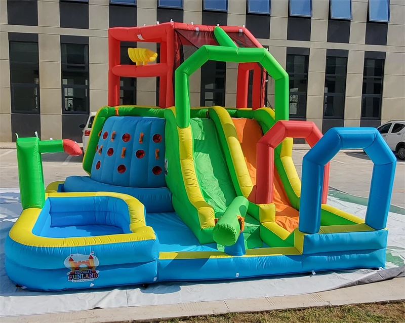 Casa de Saltos Inflável Combo com Escorrega, Parede de Escalada e Cesta de Basquetebol para Atividades de Festa no Jardim Interior/Exterior