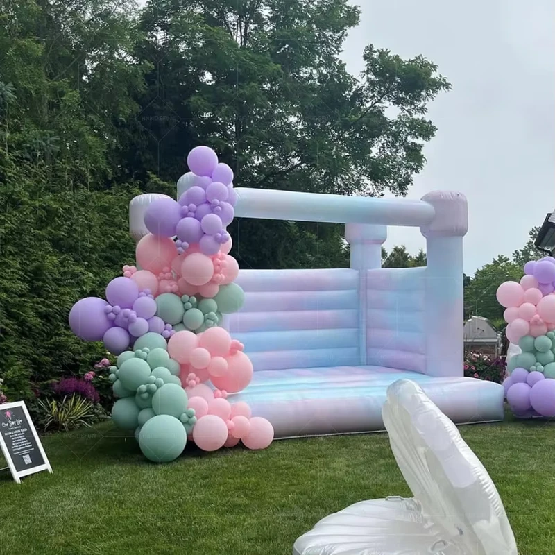 Lều nhảy hơi màu nhuộm tie dye kết hợp lâu đài cưới cho cho thuê tiệc