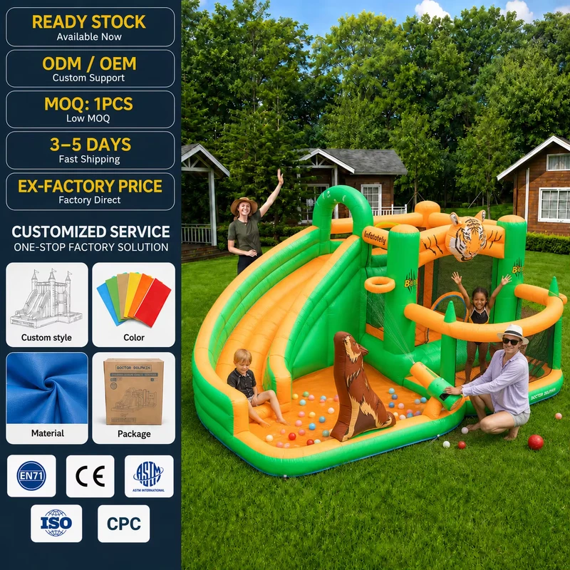 Castillo inflable de tigre para fiestas, alquiler de tobogán acuático, castillo hinchable de material Oxford