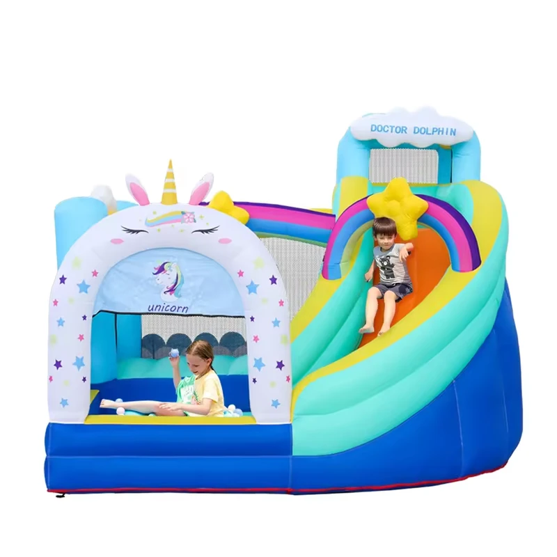 Castello gonfiabile per interni ed esterni con piscina di palline e scivolo e copertura solare extra, castello gonfiabile con porta da calcio