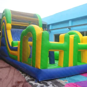 Inflatable Bounce House with Slide and Climbing Wall Obstacle Course Bouncy Castle Combo Outdoor Playground
