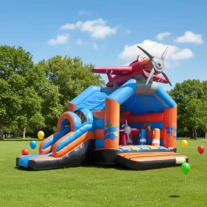 Inflatable Bounce Moonwalk With Slide Airplane Theme Jumper Combo for Kids