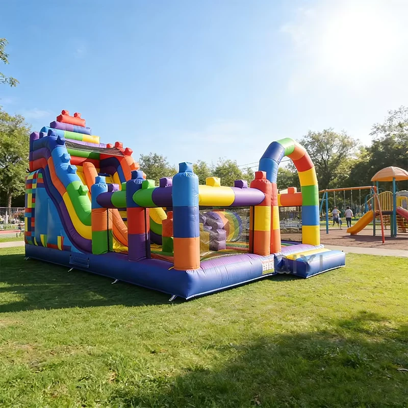Blocos de Construção Infláveis Castelo Inflável com Escorrega Casa de Salto Inflável com Ventoinha para Crianças e Adultos à Venda