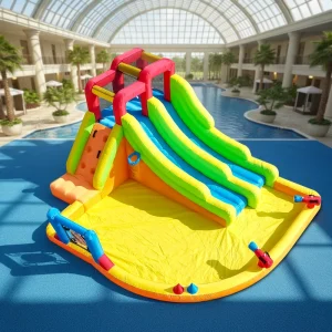 Inflatable Bouncer Combo Bounce House Double Lane Inflatable Water Slide with Water Pool Trampoline Shooting Net Basket Climbing