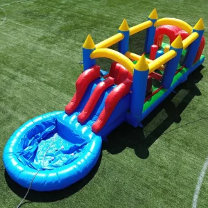Inflatable Bouncer Combo PVC Obstacle Course Bounce House with Pool, Dual Racing Slides, Tunnels, Climbing, Obstacles