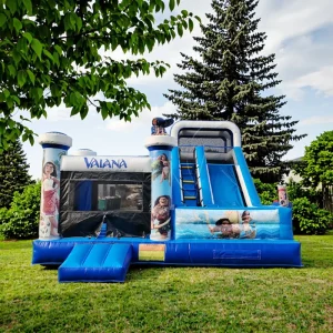 Château gonflable combo avec toboggan, château de saut gonflable bleu avec toboggan