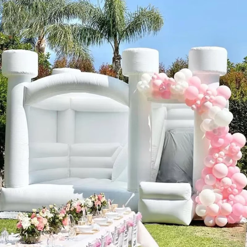 Castelo Inflável Combo para Casamento, Casa de Saltar Comercial Branca com Escorrega