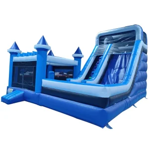 Combo Gonfiabile con Grande Scivolo, Castello Gonfiabile Blu e Bianco, PVC Commerciale per Eventi all'Aperto e Feste