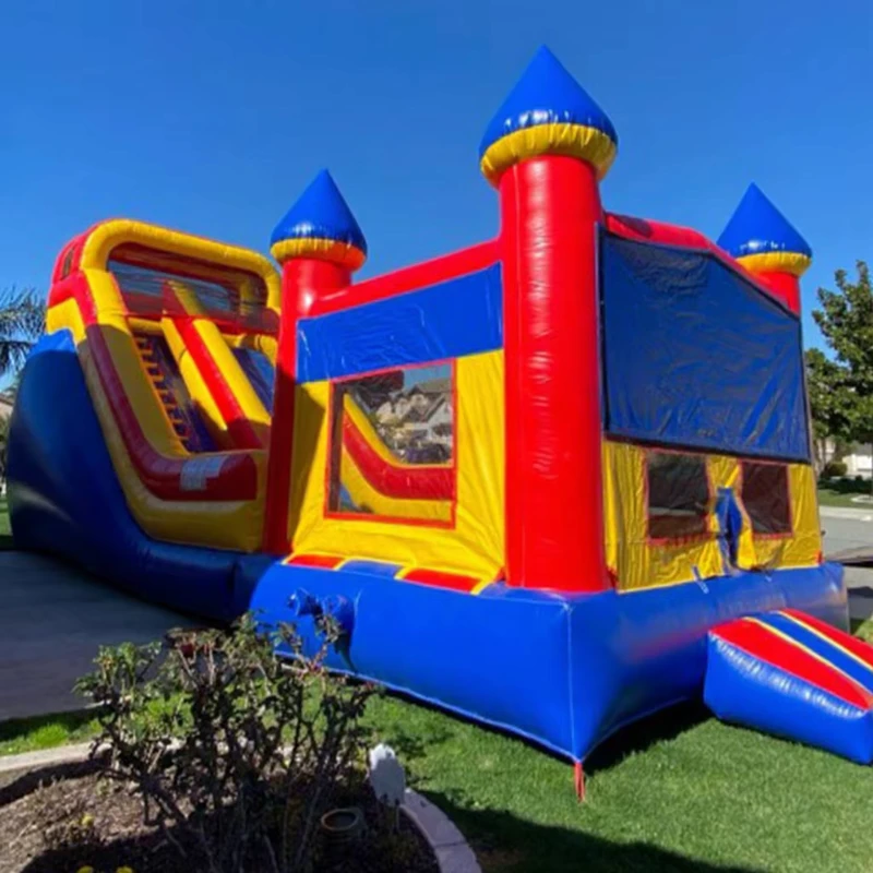 Castillo inflable comercial para niños, casa de rebote de verano, combo de toboganes de agua con piscina de bolas y tobogán al aire libre