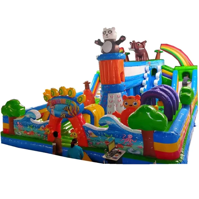 Kastil Bouncy Inflatable, Rumah Lompat, Kombinasi Seluncur untuk Anak-anak