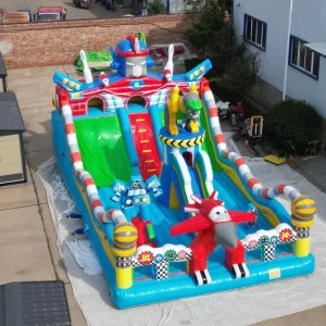 Aufblasbare Hüpfburg mit Doppelslide, aufblasbare Trockenslide, große Outdoor Freizeitgeräte für Kinder und Erwachsene