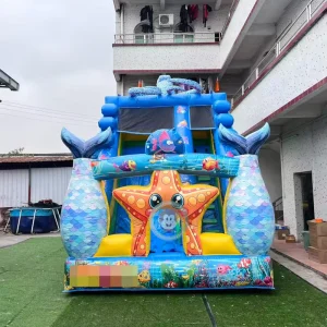 Cartoon Sea Theme Inflatable Slide Commercial Kids Bouncing Slide Dry Inflatable Slide Toys