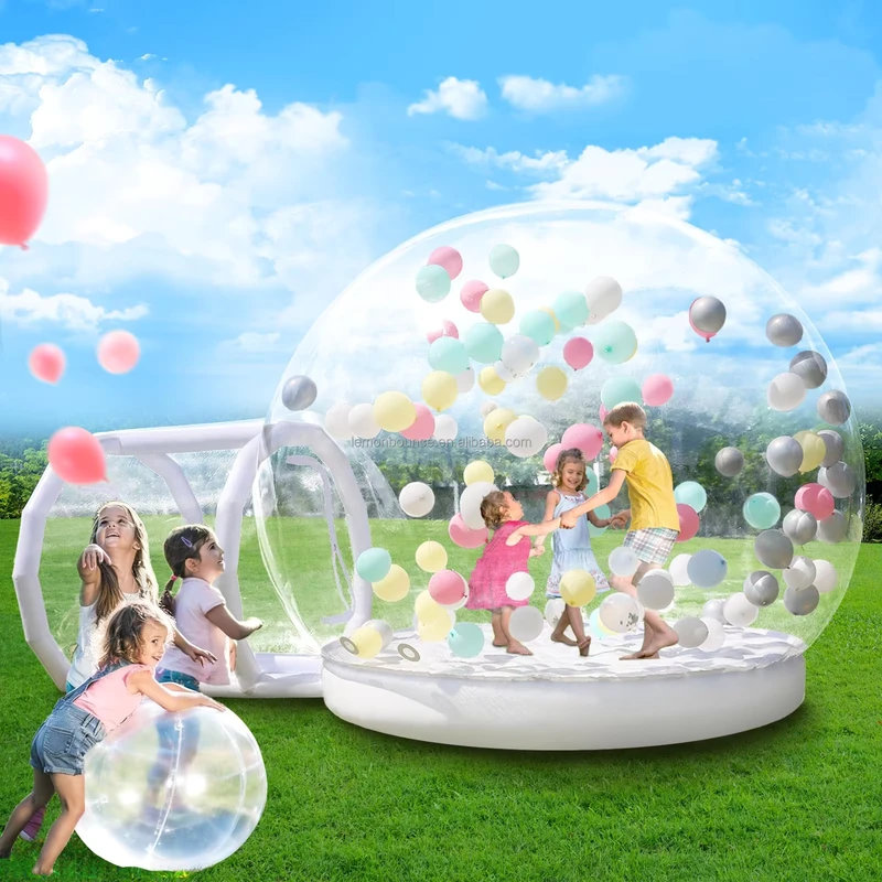 子供用インフレータブルバブルハウスドーム クリアPVCインフレータブルバブルハウステント トンネル付きバブルバルーンハウス ジャンプエリア付き