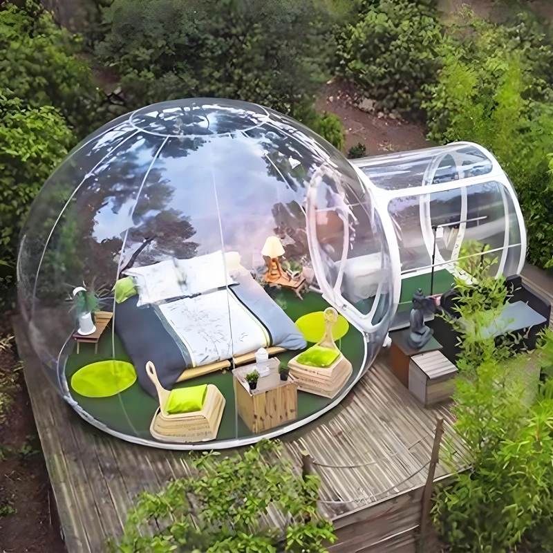 Tenda Inflável Bolha com Túnel - Casa Bolha Inflável Transparente, Grande Tenda ao Ar Livre para Camping e Quintal