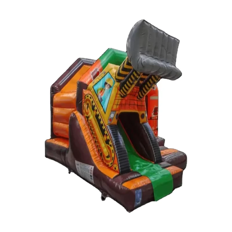Aufblasbarer Bulldozer Bau Bagger Hüpfburg Kombi Rutsche mit umweltfreundlichem 0,55 mm PVC, 100-500 kg Kapazität, für 5 Personen