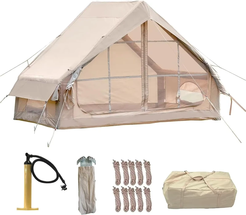 Aufblasbares Campingzelt Tragbar für 4-6 Personen mit Pumpe Einfache Einrichtung Wasserdichtes Outdoor Aufblasbares Zelt