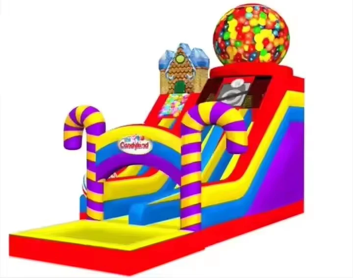 Toboggan gonflable sur le thème des bonbons avec piscine, château gonflable