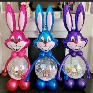 Inflatable Cartoon Bunny Foil Balloons Mylar Easter Mother’s Day Party Durable Gray Blue Pink