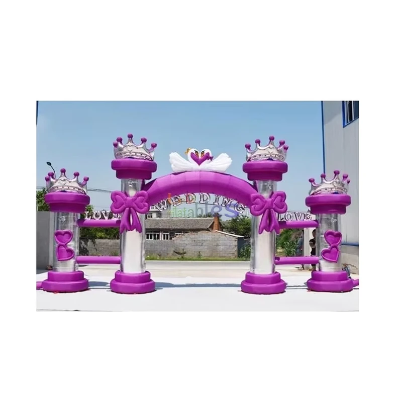 Inflatable Castle Arch Door Romantic Celebration Inflatable Wedding Entrance Archway With Swan for Wedding Decoration