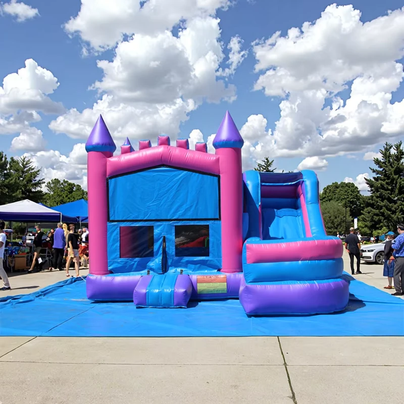 Opblaasbaar Kasteel, Bouncy Castle, Opblaashuis, Bouncer Combo, Glijbaan, Opblaasbare Speelhuis voor Kinderen en Volwassenen met Blazer