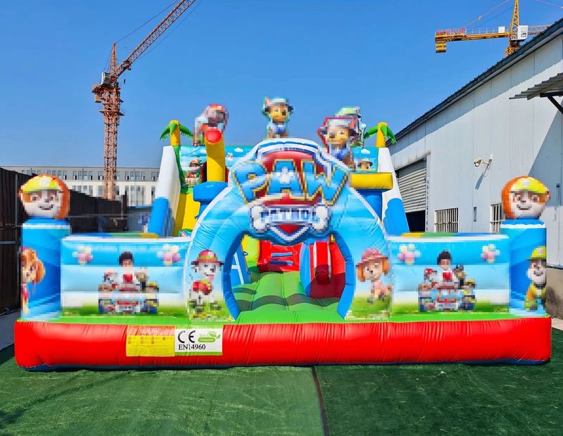 インフレータブルキャッスル バウンシージャンピングバウンサー スライド付き カートゥーン子供用パウドッグテーマ PVC素材 700KG耐荷重 保証付き