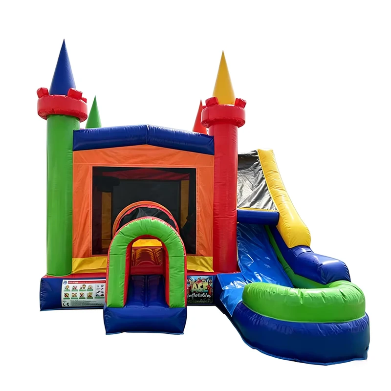 Castillo inflable grande para exteriores Cama de rebote para el hogar Juguete de castillo travieso Deslizamiento inflable Cama de salto para niños en interiores