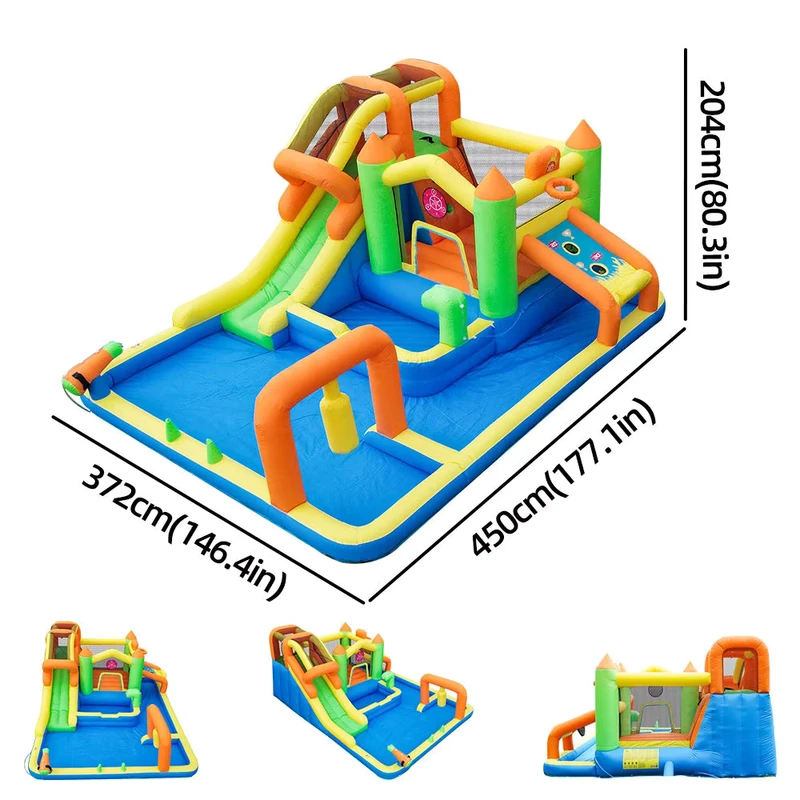 Parque de Toboganes de Agua Inflable con Piscina y Pistola de Agua