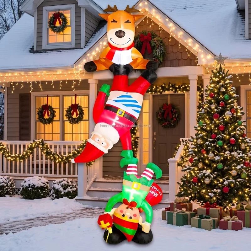 Renne di Natale gonfiabili che trainano Babbo Natale e un elfo, decorazione natalizia gonfiabile per Natale e Capodanno con luce LED