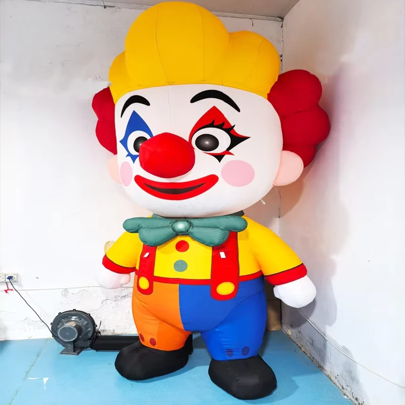 Aufblasbarer Clown Cartoon Luftmodell Gehender Maskottchen-Puppe Anpassbar Kostenlose Design-Werbung Gelb Rot Blau Einkaufszentrum Ausstellung