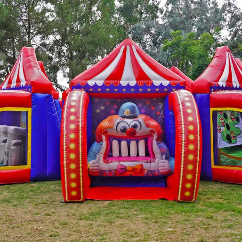 Jeu de carnaval interactif de knockout de dents de clown gonflable, jeu de lancer de balles, matériau PVC portable, événement commercial, parc d'attractions