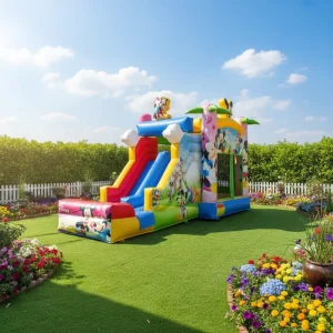 Inflatable Combo Dual Lane Dry Slide Bounce House Castle Tent with Water Pool Cartoon Theme Park