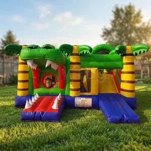 Inflatable Crocodile Bounce House with Slide Alligator Jungle Theme Bouncing Castle Combo Commercial PVC Jumper for Kids Party