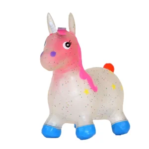 Inflatable Crystal PVC & Latex Ride-On Horse Toy for Kids Jumping Unicorn Animal Jumping Toy