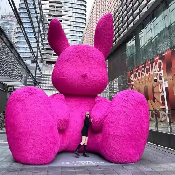 대형 인플레이터블 플러시 토끼 광고 장식 실내외 프로모션 이벤트용 활동용 털복숭이 토끼