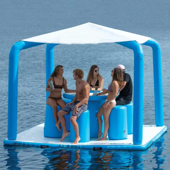 Plataforma de agua inflable para deportes acuáticos, plataforma inflada con tienda
