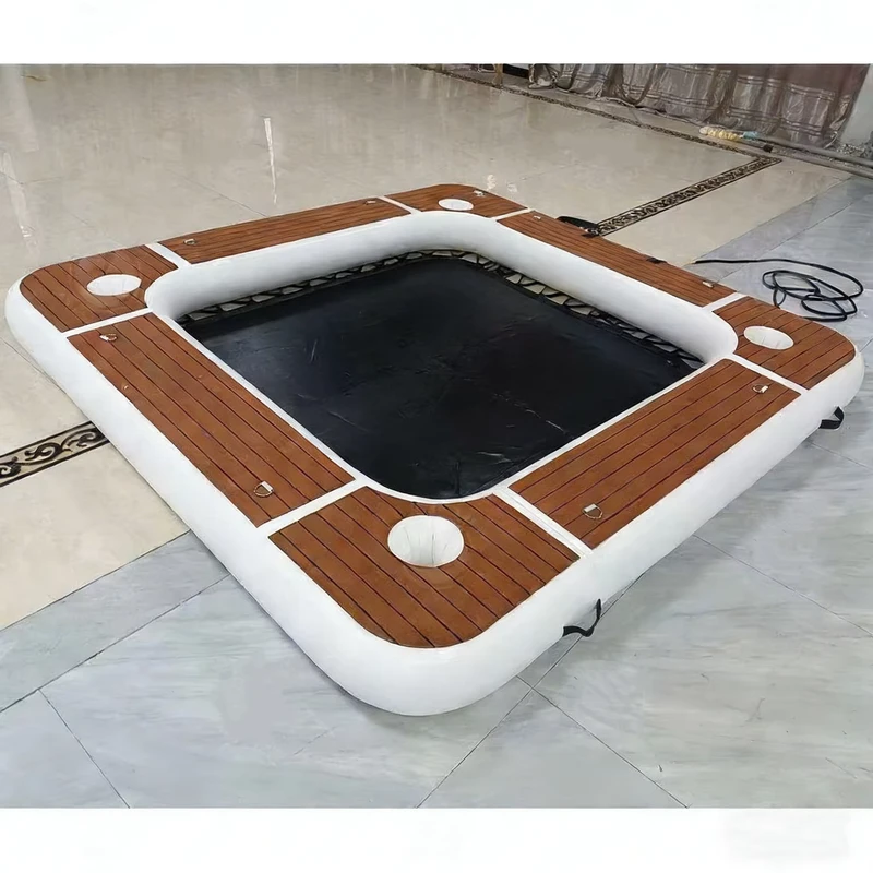 メッシュセンター付きインフレータブルドック ティークインフレータブルウォーターハンモックラウンジ 夏の湖や海での水遊び用